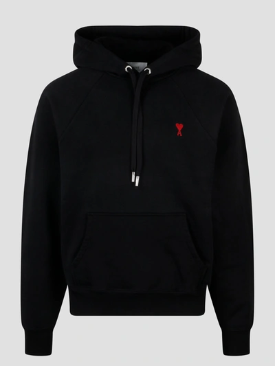 Ami Alexandre Mattiussi Ami Ami De Coeur Logo Embroidered Hoodie In Black