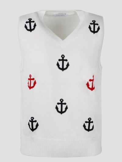 Thom Browne Anchor Intarsia-knit Cotton Vest In White
