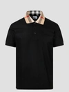 Burberry Men Check Collar Cotton Polo Shirt In Blue