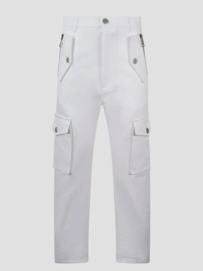 Balmain Cropped Cargo Trousers In White