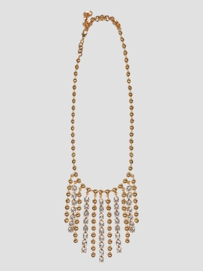 Alessandra Rich Crystal And Chain Fringes Necklace In Cry Gold