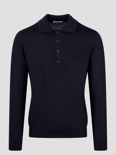 Paolo Pecora Extrafine Merino Wool Polo In Blau 1