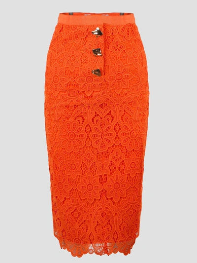 Self-portrait Floral Guipure Skirt In Naranja