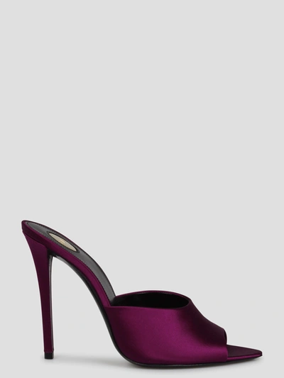 Saint Laurent Goldie Satin Stiletto Mules In Purple