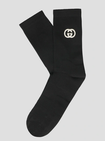 Gucci Womens Black Logo-embroidered Cotton-blend Socks