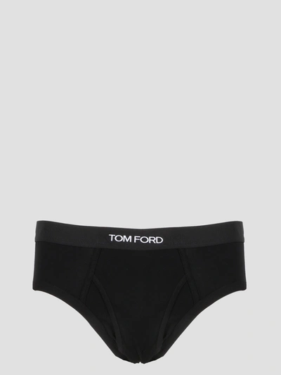 Tom Ford Logo Cotton Briefs In Black