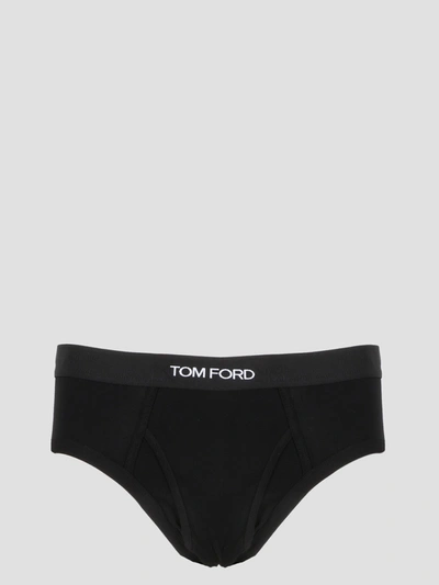Tom Ford Black Briefs With Logged Waistband In Cotton Stretch
