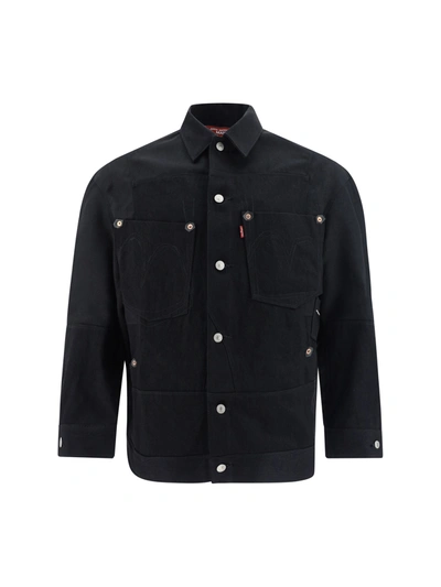 Junya Watanabe Buttoned Cotton Shirt Jacket In Black X Black