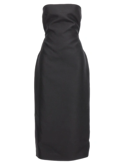 The Row Nita Strapless Wool Midi Dress In Black