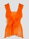 Alberta Ferretti Pleated Silk Top In Orange
