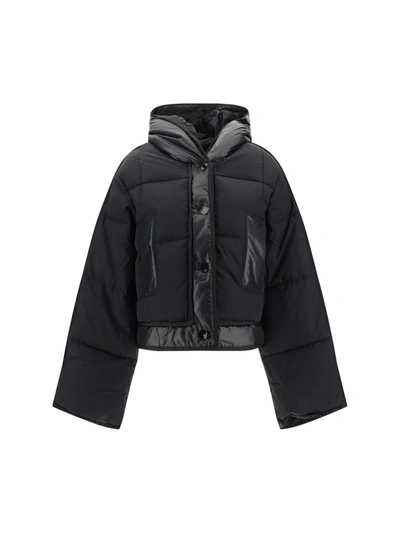 Ganni Long Sleeve Short Hooded Puffer Jacket In Black