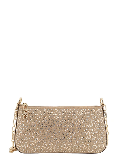 Michael Kors Suede Shoulder Bag With All-over Rhinestones In Neutrals