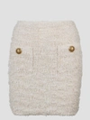 Balmain White Tweed High-waisted Miniskirt With Pockets
