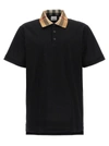 Burberry Check Collar Cotton Polo Shirt In Black