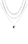 Guess Logo Dog Tag Layered Necklace In Silver Tone