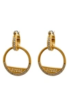 Guess Crystal Stone Logo Hoop Earrings In Gold Tone