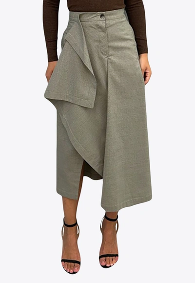 Dawei Asymmetric Draped Midi Skirt In Multicolor