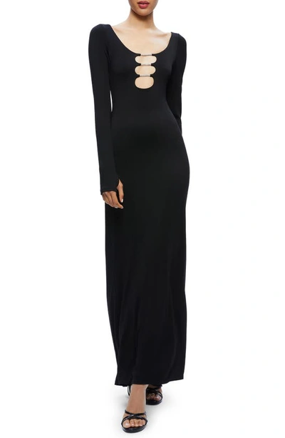 Alice And Olivia Kalena Scoop-neck Long-sleeve Cutout Maxi Dress In Black