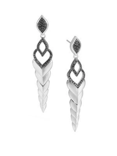 John Hardy Legends Naga Silver Long Drop Earrings With Black Sapphire & Spinel