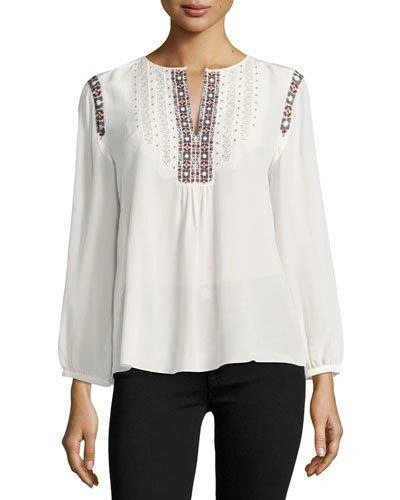 Joie Clema Long-sleeve Silk Top, White In Porcelain