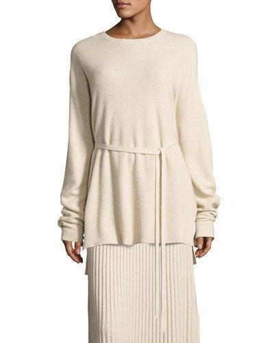 Elizabeth And James Gisella Slouchy Rib-knit Crewneck Belted Sweater In Beige