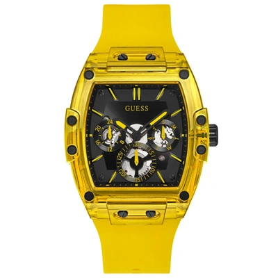Guess Men's Yellow Silicone Multi-function Watch 43mm In Black
