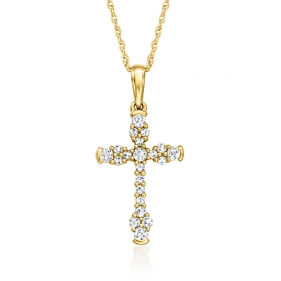 Ross-simons Diamond Cross Pendant Necklace In 14kt Yellow Gold In Silver