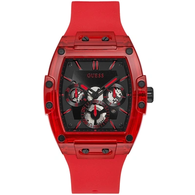 Guess Men's Red Silicone Strap Watch 43mm In Black