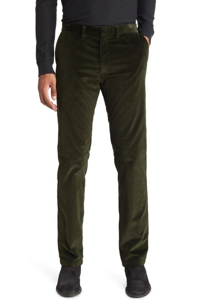 Scott Barber Flat Front Stretch Corduroy Trousers In Hunter