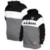 New Era Men's  Black Distressed Oakland Raiders Big And Tall Throwback Colorblock Pullover Hoodie In Black