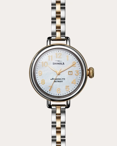 Shinola Birdy Round Watch In Silver/bedrock Mop/gold