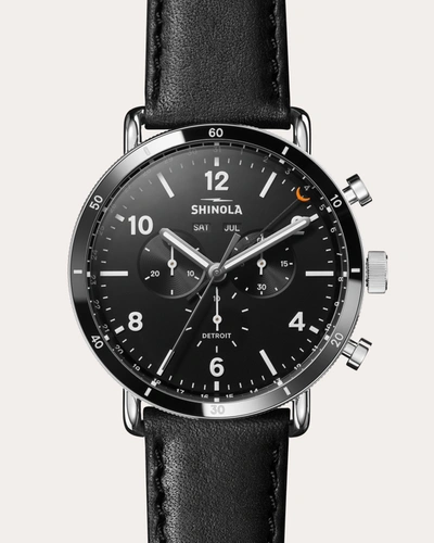 SHINOLA MEN'S CANFIELD SPORT 45MM BLACK LEATHER-STRAP WATCH