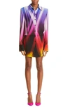 Shop Attico Margot Prismatic Print Long Sleeve Georgette Mini Shirtdress In Multicolor