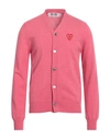 Comme Des Garçons Play Man Cardigan Coral Size Xl Wool In Red