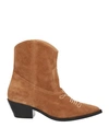 TWINSET TWINSET WOMAN ANKLE BOOTS CAMEL SIZE 8 LEATHER