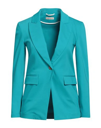Camicettasnob Woman Blazer Turquoise Size 8 Cotton, Polyester, Elastane In Blue