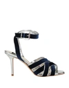 Islo Isabella Lorusso Woman Sandals Navy Blue Size 8 Textile Fibers, Soft Leather