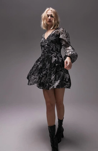Topshop Chuck On Flare Mini Dress In Mono-black