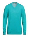 120% Lino Man Sweater Turquoise Size L Cashmere, Virgin Wool In Blue