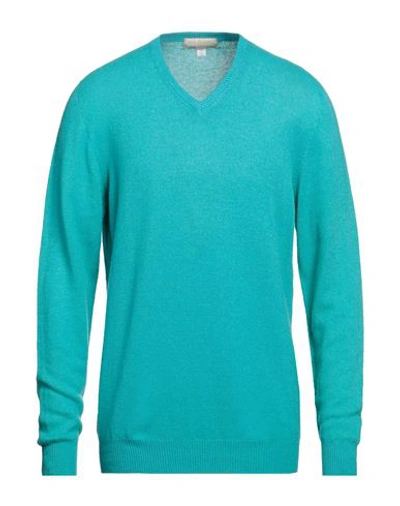 120% Lino Man Sweater Turquoise Size L Cashmere, Virgin Wool In Blue