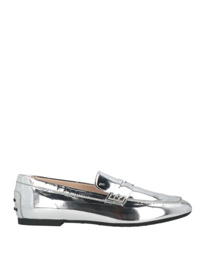 Tod's Woman Loafers Silver Size 4.5 Soft Leather