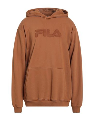 Fila Man Sweatshirt Brown Size Xl Cotton, Polyester