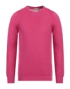 120% Lino Man Sweater Fuchsia Size L Mohair Wool, Polyamide, Linen, Cashmere, Wool In Pink