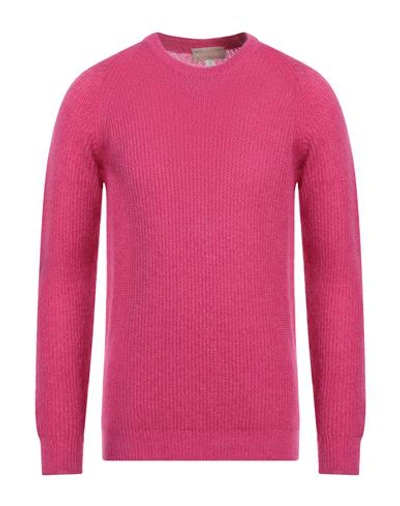 120% Lino Man Sweater Fuchsia Size L Mohair Wool, Polyamide, Linen, Cashmere, Wool In Pink