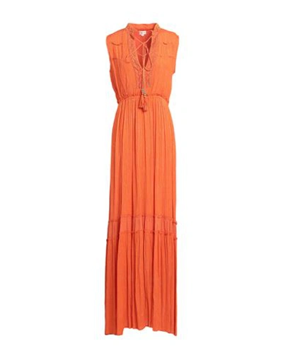 Toy G. Woman Maxi Dress Orange Size S Viscose, Lurex