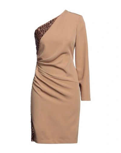 Siste's Woman Mini Dress Camel Size L Polyester, Elastane In Beige