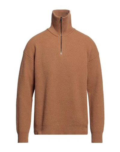 120% Lino Man Turtleneck Camel Size L Wool, Cashmere In Beige