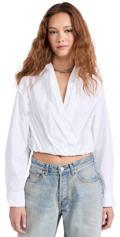 Juunj Waist Shirring Double Collar Blouse In White