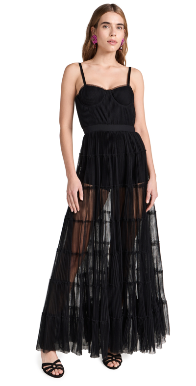 Alice And Olivia Deena Pleated Tulle Maxi Dress With Hot Pants In Black