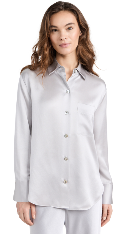 Vince Long-sleeve Silk Chest Pocket Blouse In Silverstone